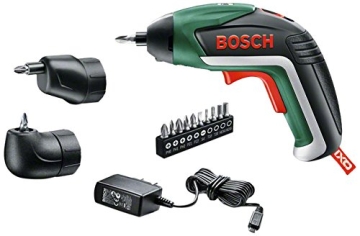 Bosch Home and Garden Akku-Schrauber IXO Set 5. Generation, Winkelaufsatz, Exzenteraufsatz, 10 Schrauberbits, USB-Ladegerät, Metalldose (3,6 V, 1,5 Ah) - 1